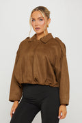 Women's Oversized Dark Brown Suede Bomber Jacket - Carters Outlets