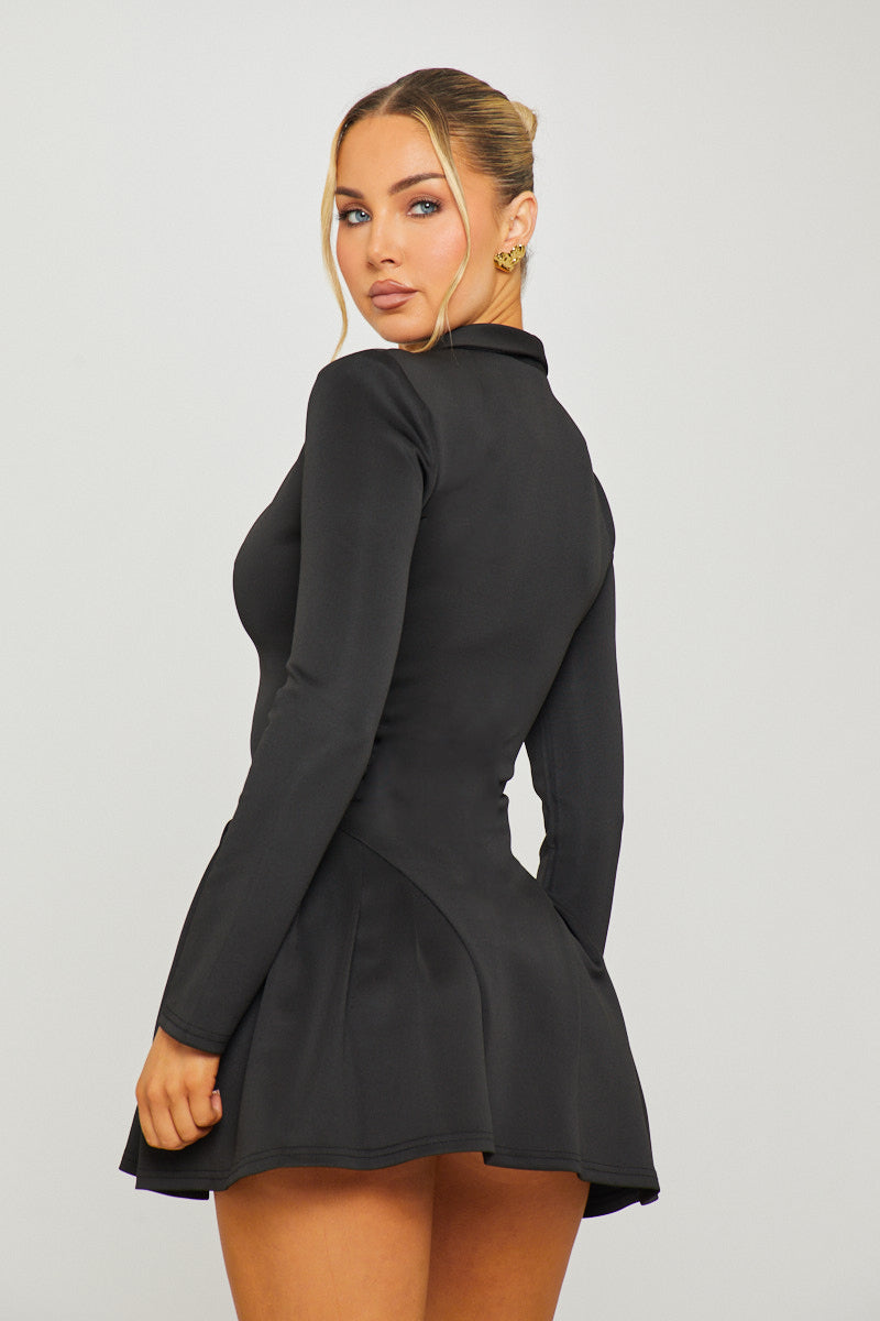 Women's Black Pleated Blazer Dress with Button Front and Long Sleeves - Carters Outlets