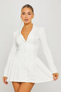 Women's White Pleated Blazer Dress with Button Front and Long Sleeves - Carters Outlets