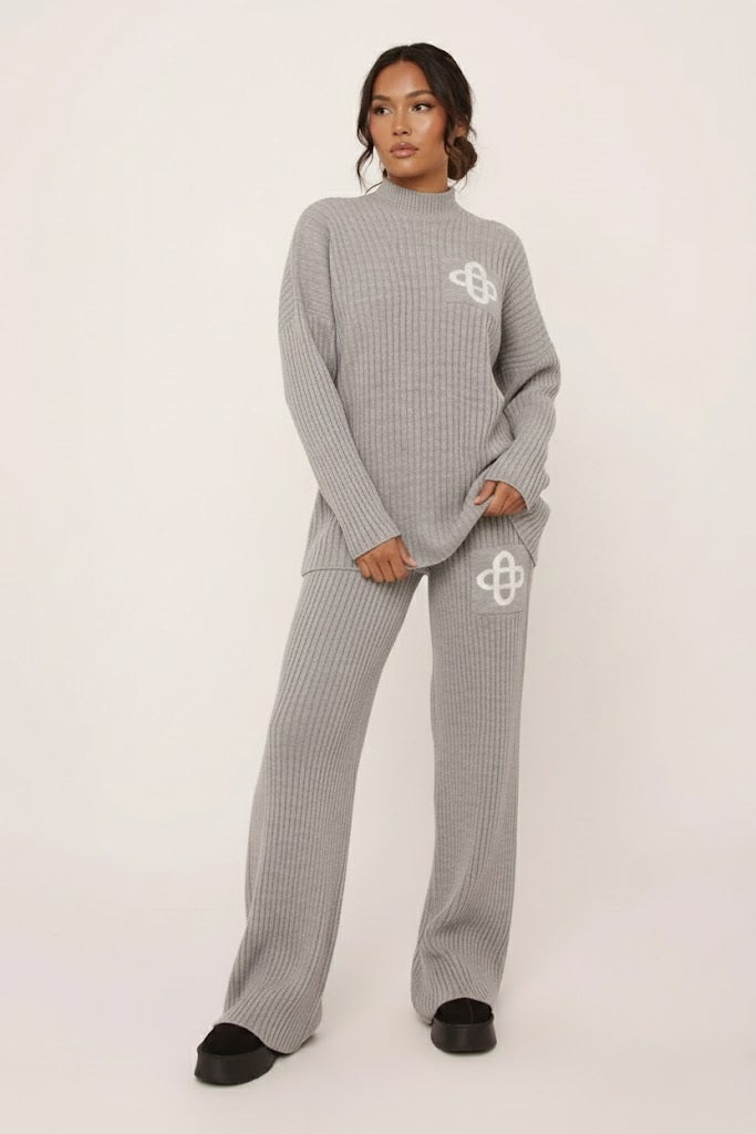 Women's Light Grey Ribbed Knit Loungewear Set with Swirl Detail - Carters Outlets