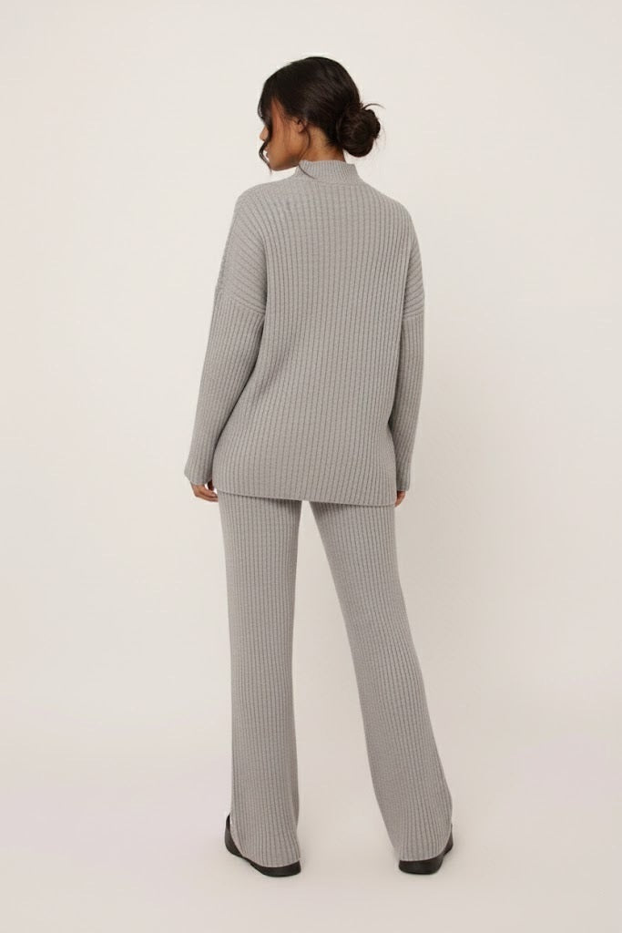 Women's Light Grey Ribbed Knit Loungewear Set with Swirl Detail - Carters Outlets