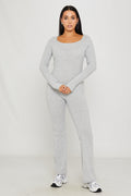 Women's Light Grey Rib Knit Long Sleeve Square Neck Jumpsuit - Carters Outlets