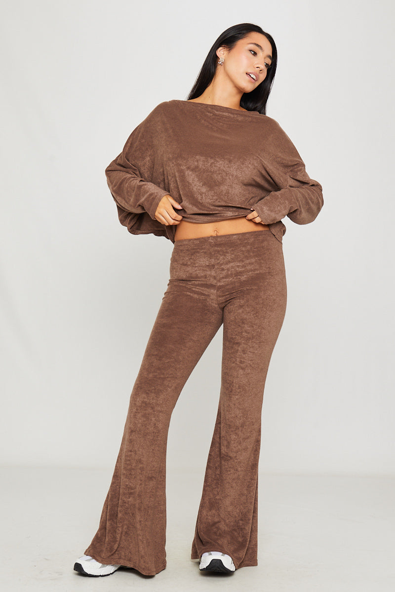 Women's Brown One Shoulder Knitted Top & Pants Loungewear Set - Carters Outlets