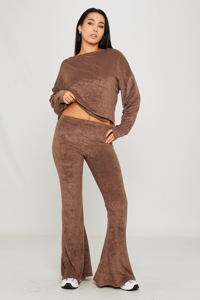 Women's Brown One Shoulder Knitted Top & Pants Loungewear Set - Carters Outlets