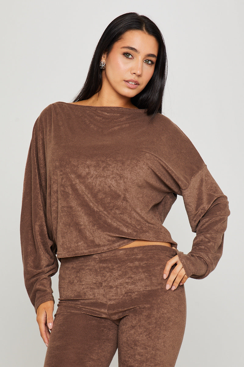 Women's Brown One Shoulder Knitted Top & Pants Loungewear Set - Carters Outlets