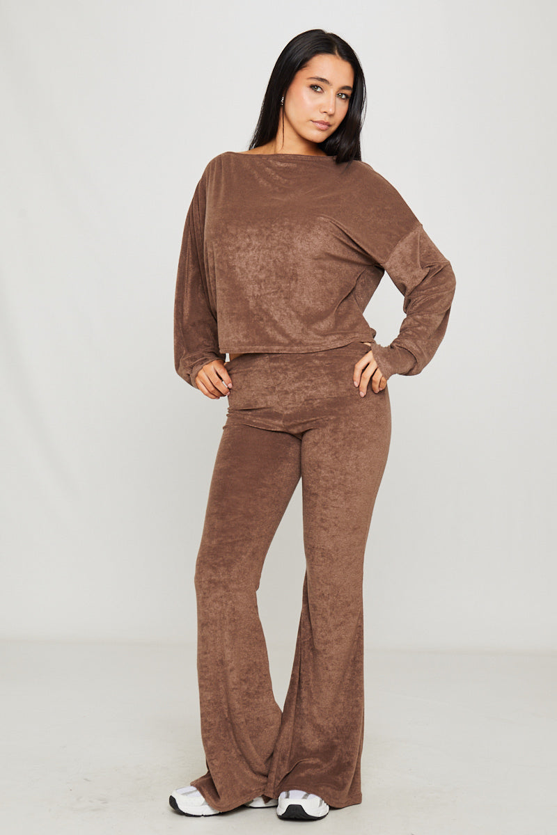 Women's Brown One Shoulder Knitted Top & Pants Loungewear Set - Carters Outlets