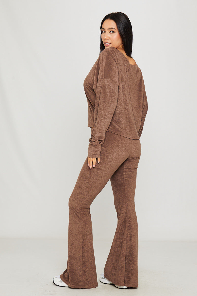 Women's Brown One Shoulder Knitted Top & Pants Loungewear Set - Carters Outlets